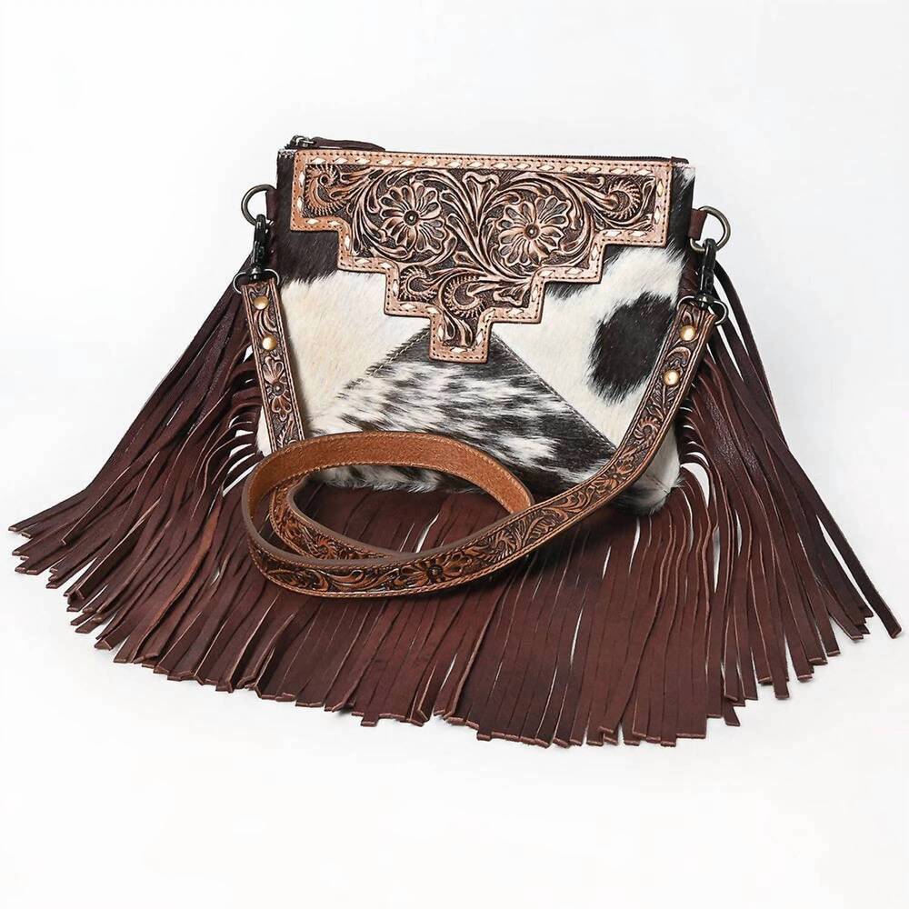 NEW OHLAY women's hand-tooled leather western crossbody bag in brown